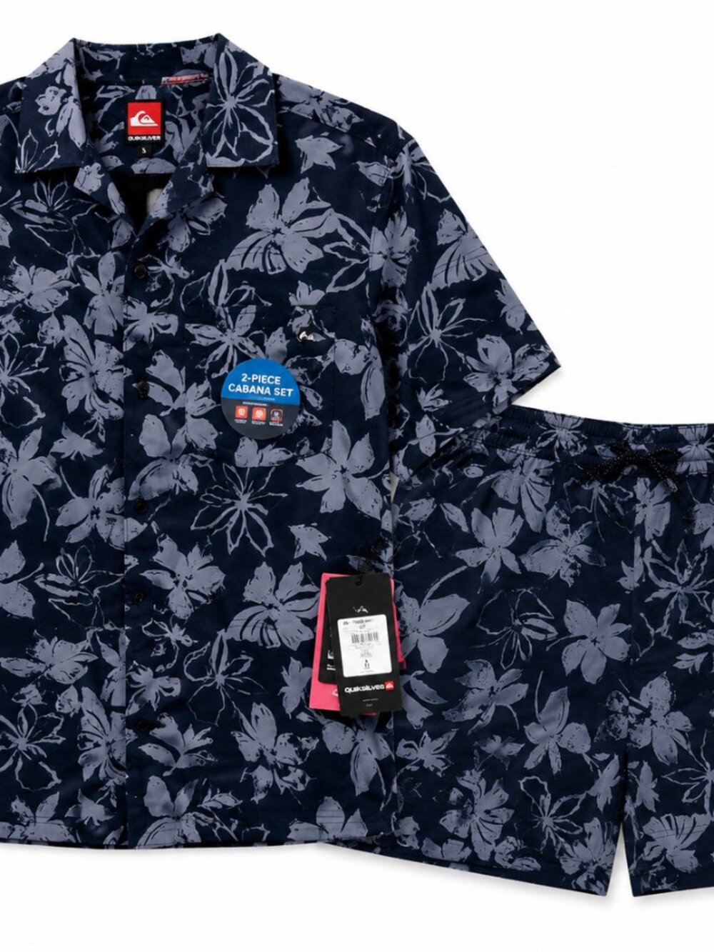 NWT Quiksilver 2 Piece Set Men’s S Floral Shirt Swim Shorts Surf Resort